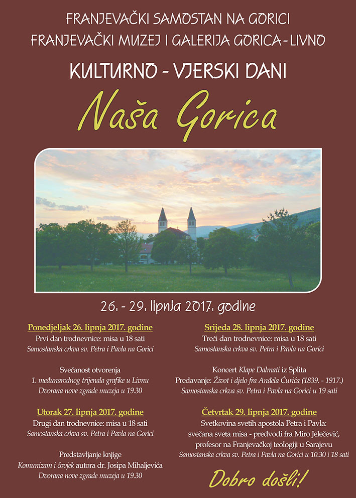Plakat kulturno vjerski dani Naša Gorica. 26.-29.lipnja.2017.